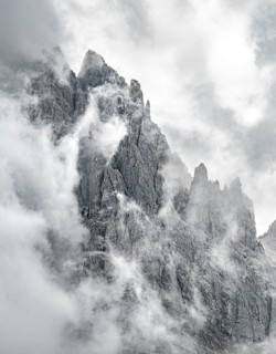 Cloud-covered rocky peaks