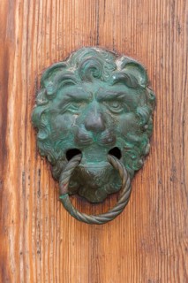 Lion head as door knocker