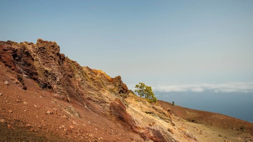Landscape with red lava rocks at the volcano Martin