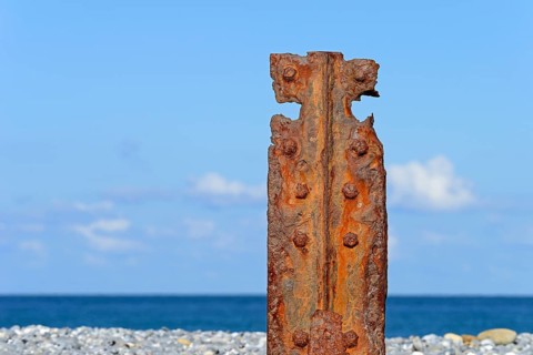 Old rusty sheet pile wall element on the north beach
