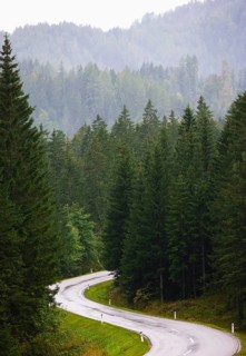 Curvy mountain road in the rain near Mariazell