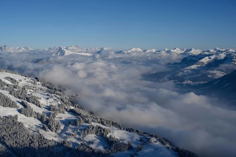 View from the summit of the Hohe Salve to the Brixenthal with Kitzbuehler Horn