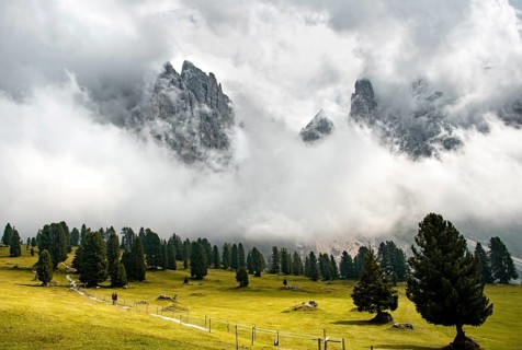 Cloud-covered mountain peaks