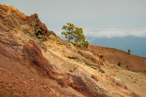 Landscape with red lava rocks at the volcano Martin