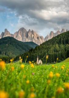 Church of St. John in Ranui with flower meadow