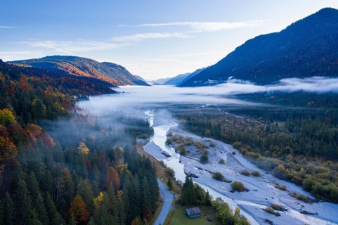 Fog over Isar between Wallgau and Vorderriss