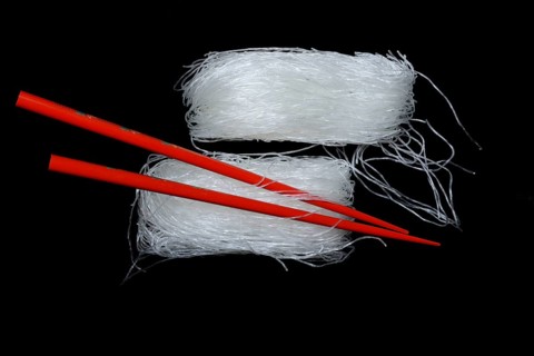 Asian glass noodles with red chopsticks