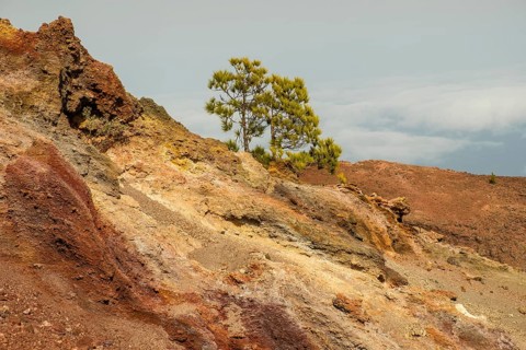 Landscape with red lava rocks at the volcano Martin