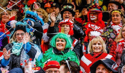 Colourfully costumed carnivalists celebrate carnival in Cologne