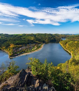 View from the buck rock to the Hohenwarte reservoir in autumn