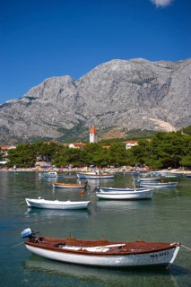 Village view with fishing boat