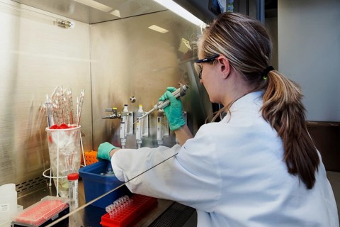Laboratory assistant researching a vaccine against coronavirus