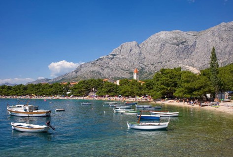 Village view with fishing boats