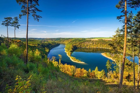 View of the Hohenwarte Reservoir in autumn