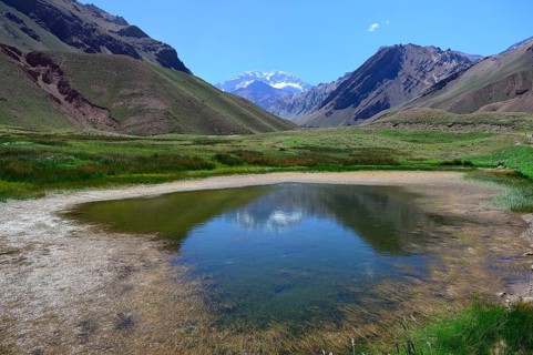 Cerro Aconcagua reflected in a lagoon