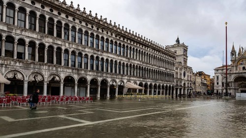 St Mark's Square is almost deserted near Acqua alta