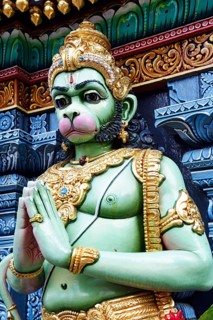 Monkey god Hanuman figure in front of the Shri Krishnan Hindu temple