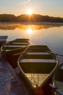 Sunrise with rowing boats