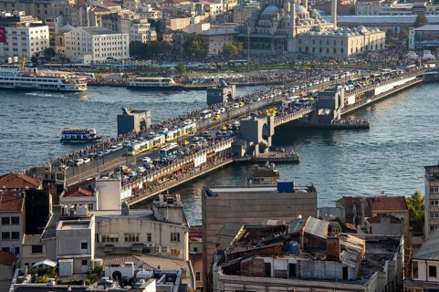 View of the highly frequented Galata Bridge