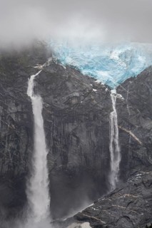 Hanging glacier and waterfalls
