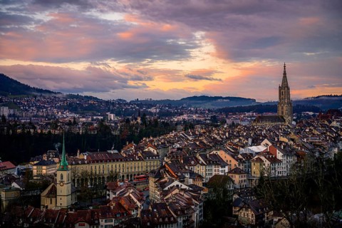 City view at sunrise