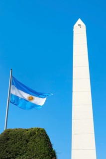 Obelisk and Argentinian flag on Avenue 9 de Julio