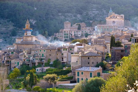 Valldemossa with the church of Sant Bartomeu and the Carthusian monastery Sa Cartoixa