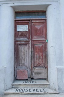 Entrance door of an old closed hotel