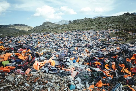 Life jackets of refugees at the garbage dump near Molivos