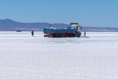 Salt extraction in the Salar de Uyuni