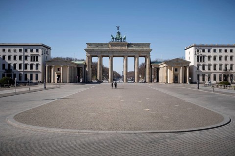 Empty Pariser Platz with Brandenburg Gate