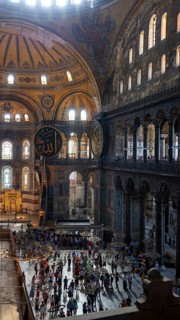 Crowds of people inside the Hagia Sophia