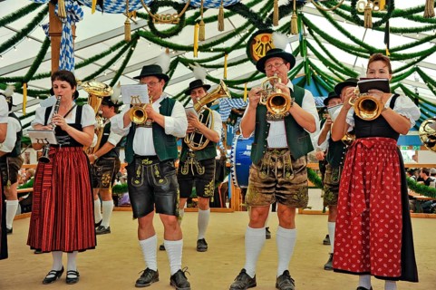 Musicians of a Bavarian brass band in traditional traditional traditional traditional traditional traditional traditional traditional traditional traditional costume
