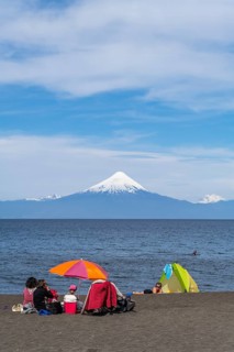 Bathers on the beach of the Llanquihue Lake