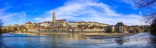 View of the old town with the Bernese Minster and the river Aare