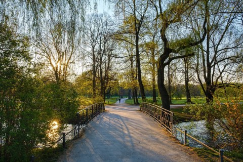 Bridge over Schwabinger Bach in morning light
