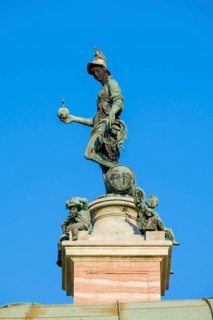 Tellus Bavaria bronze statue on the roof of the Diana temple in the Hofgarten