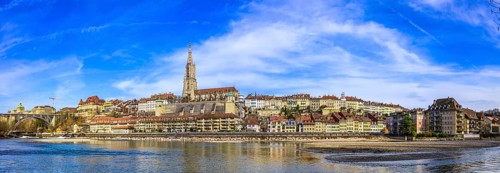 View of the old town with the Bernese Minster and the river Aare