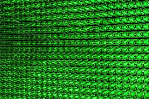 Empty green beer bottles on the conveyor belt