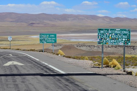 Road signs at the border with Chile