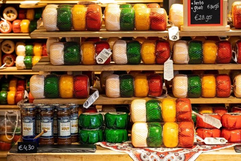 Various cheeses for sale in a cheese dairy