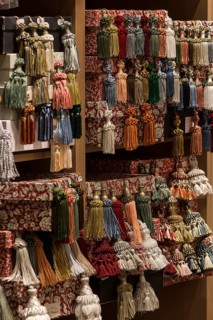 Shelf with colourful tassels