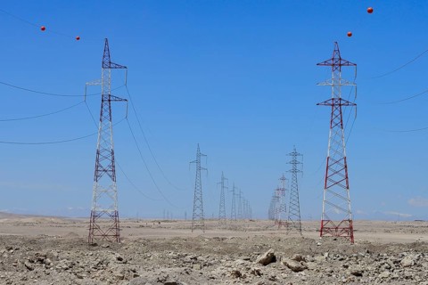 High voltage pylons in the Atacama Desert