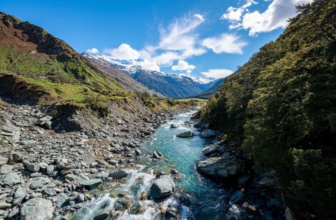 Rob Roy Stream and snow covered mountains