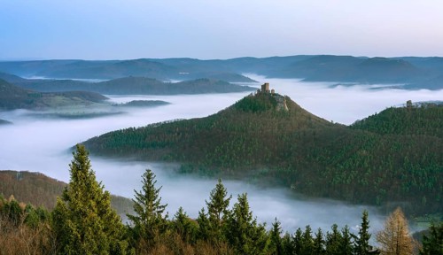 View from the Rehberg Tower to Trifels Castle and Anebos Castle