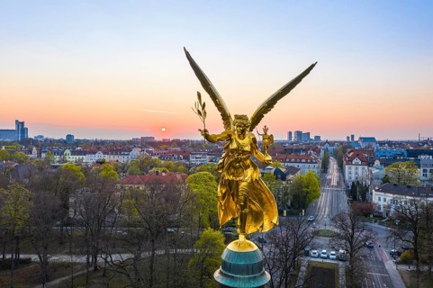 Golden Angel of Peace at sunrise