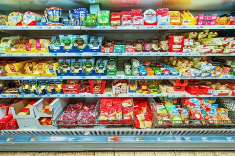 Shelf with cheeses