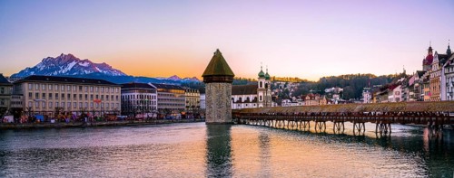 View over the river Reuss to the Chapel Bridge