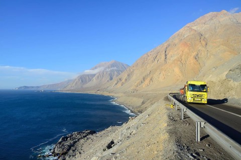 Trucks on the coastal road Ruta 1