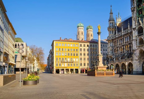 Marian column and twin towers of Church of Our Lady